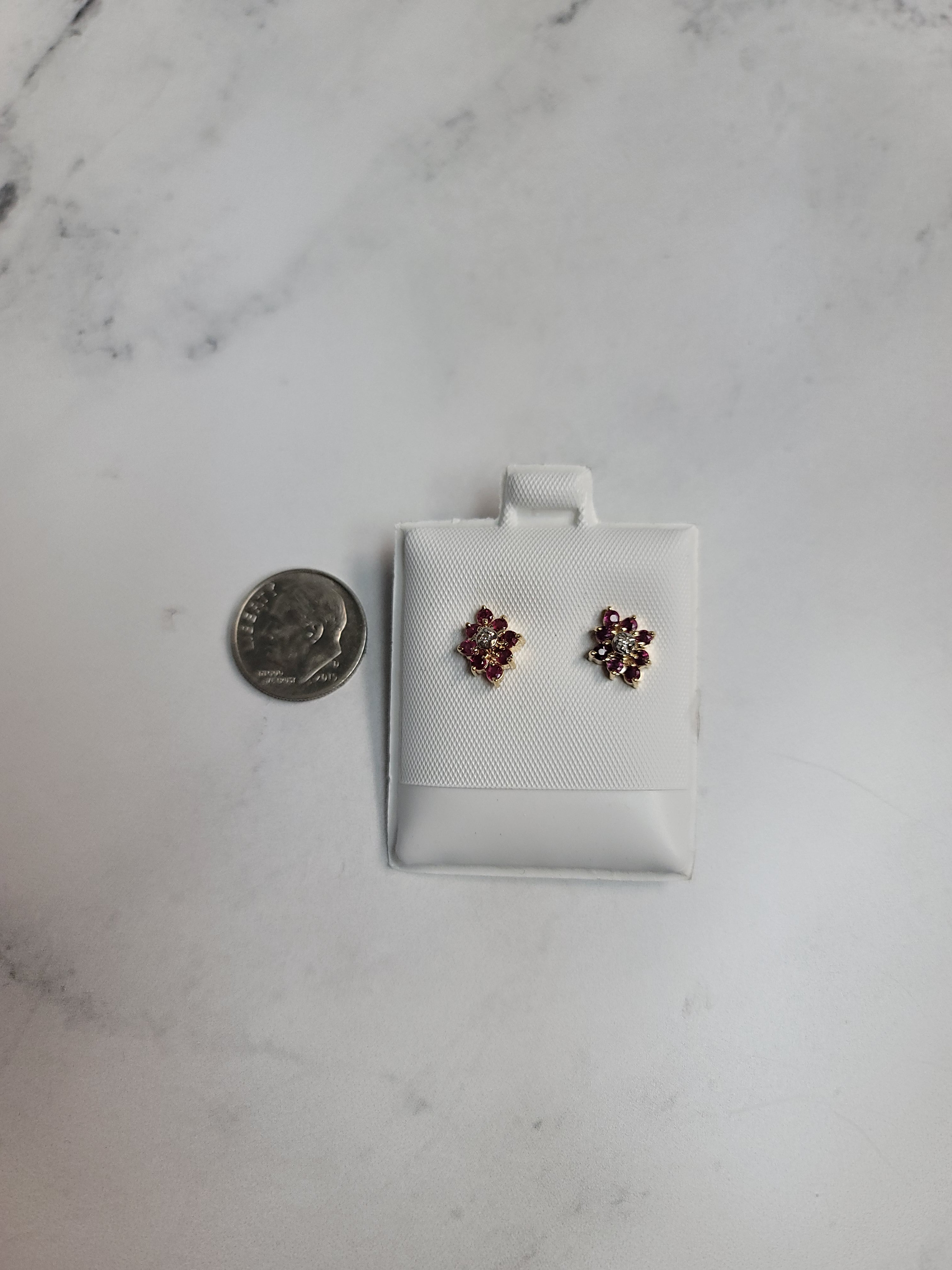 Vintage Style Ruby Cluster Earrings 10k Yellow Gold - Elegant Dangle Earrings for Women, Perfect for Weddings, Parties & Special Occasions