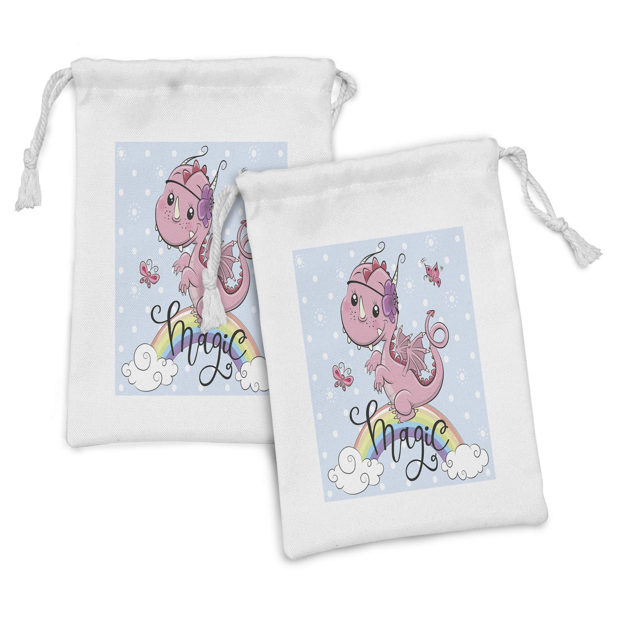 Ambesonne Dragon Fabric Pouch Set of 2 - Small Drawstring Bags for Toiletries, Makeup, Jewelry & Travel Accessories | 9