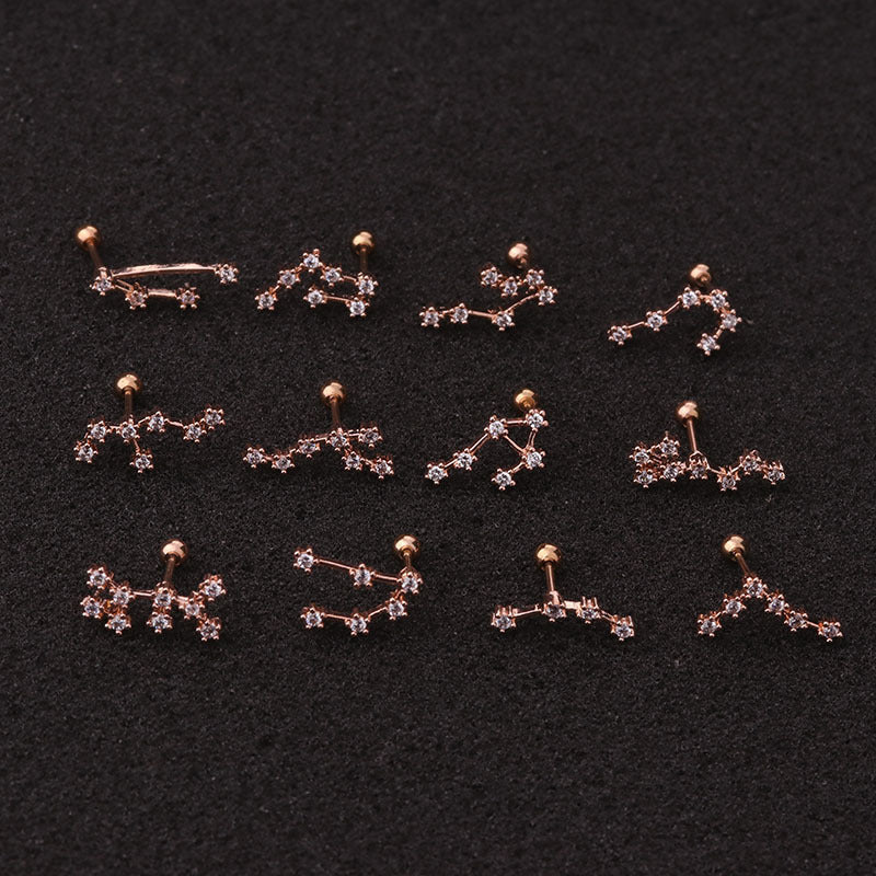 20G Surgical Steel Zodiac Sign Cartilage Stud Earrings for Women - HSPJ19101 | Perfect for Daily Wear, Gifts & Piercing Jewelry Collection