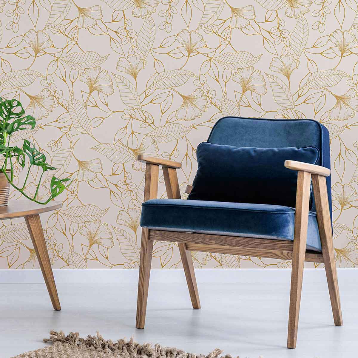 Beige Floral Peel and Stick Removable Wallpaper - Self-Adhesive Decorative Wall Covering for Bedroom, Living Room & Home Office Decor