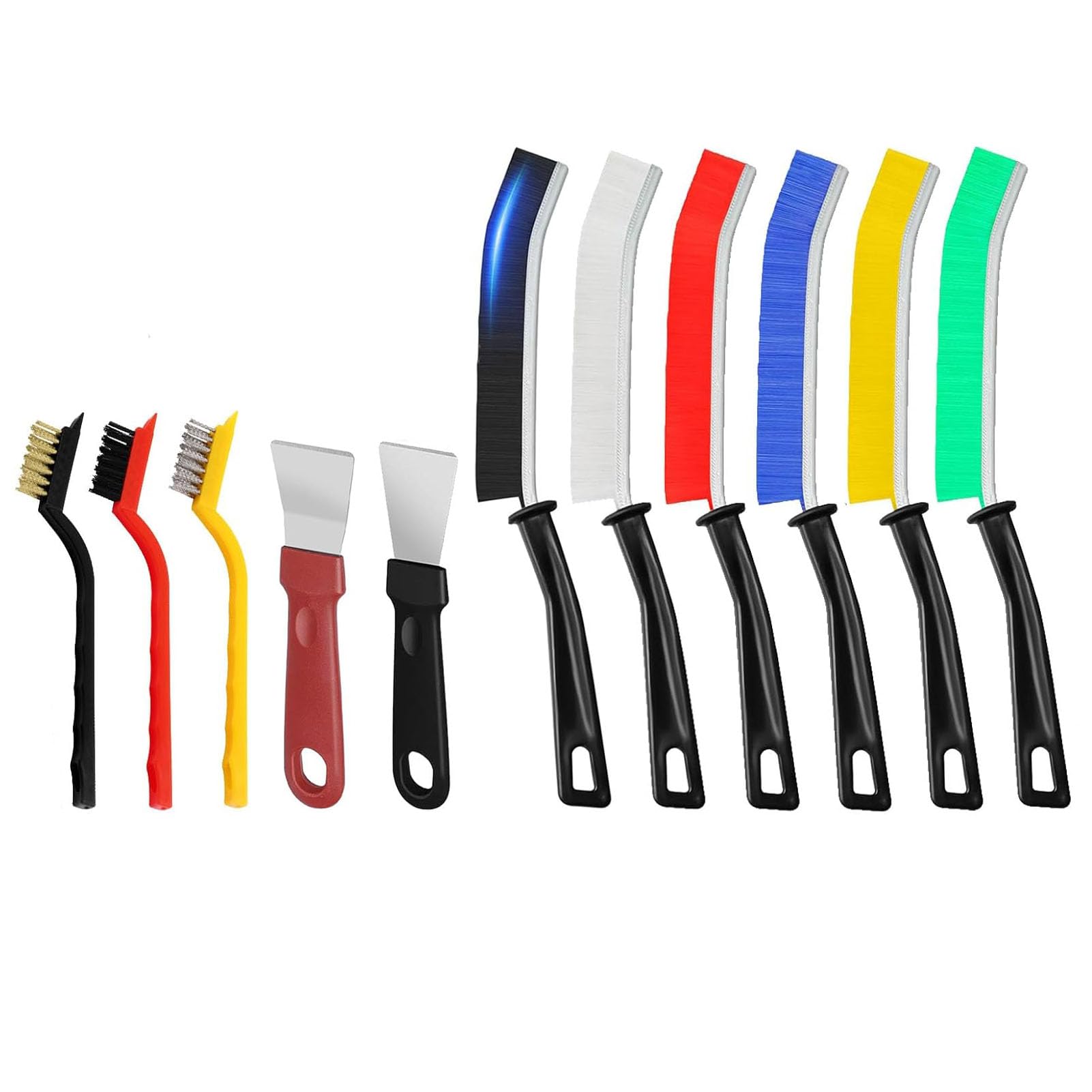 TuTuYa 11-Piece Hard Bristle Cleaning Brush Set - 6 Colorful Brushes, 3 Wire Brushes & 2 Scrapers for Deep Cleaning Grooves, Windows, Corners, Faucets - Perfect for Bathroom, Kitchen & Stove Maintenance