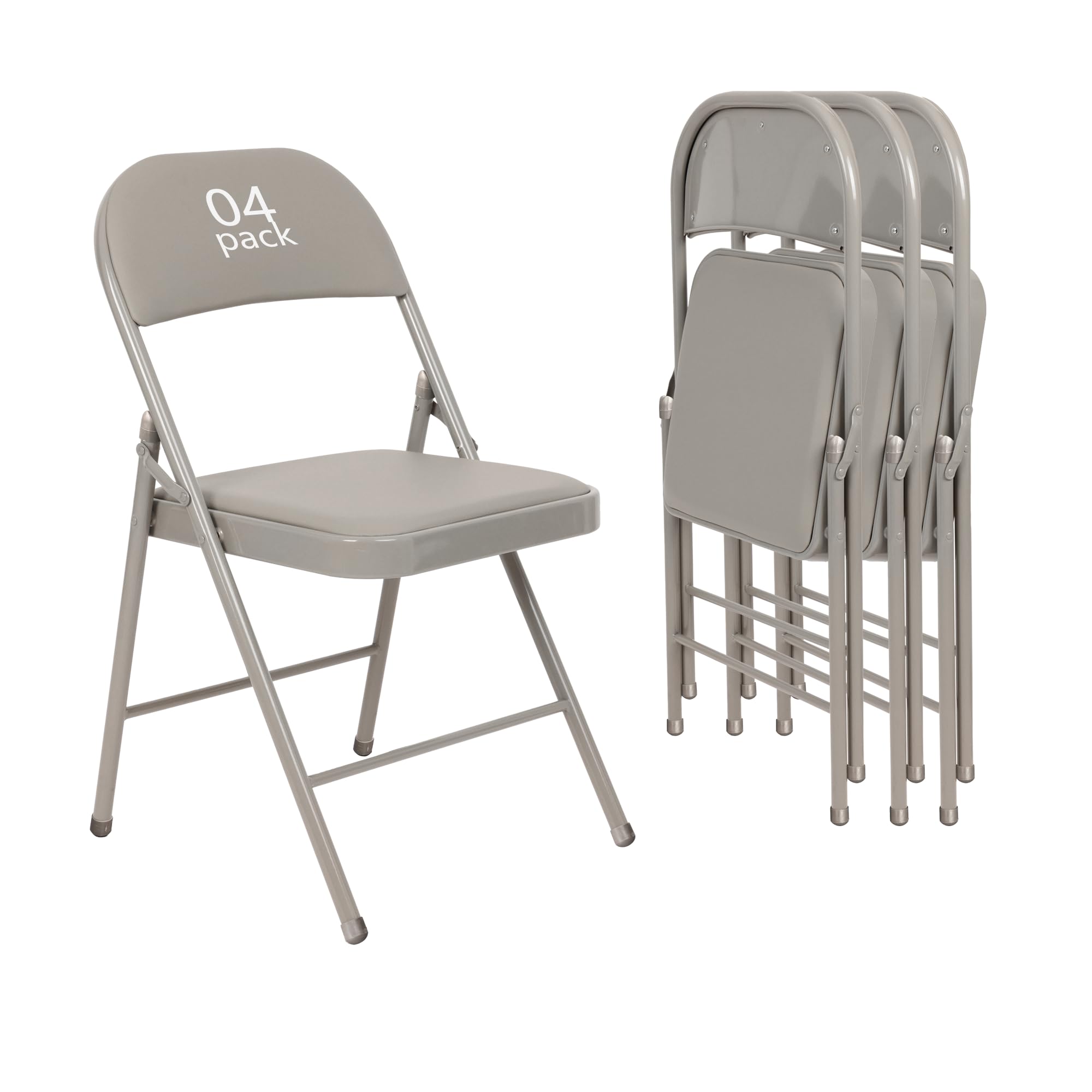 4 Pack Gray Folding Chairs with Padded Seats - Indoor & Outdoor Use for Events, Office, Wedding, Party - Portable Stackable Leather Folding Chairs (Slate Gray) - Perfect for Home, Camping, Picnics & Backyard Gatherings