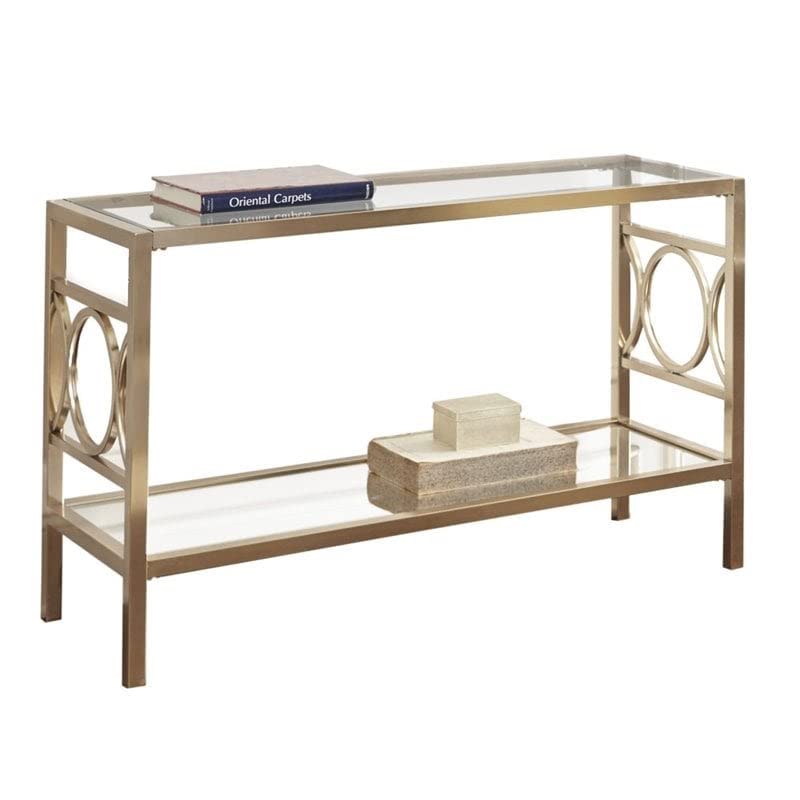 BOWERY HILL Gold Chrome Glass Top Console Table - Elegant Entryway Furniture for Living Room, Hallway & Foyer Decor
