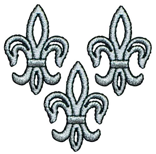 Silver and Black Fleur De Lis Cross Iron-On Applique Patch - Small Size for DIY Crafts, Clothing Embellishment, Jacket & Bag Decoration