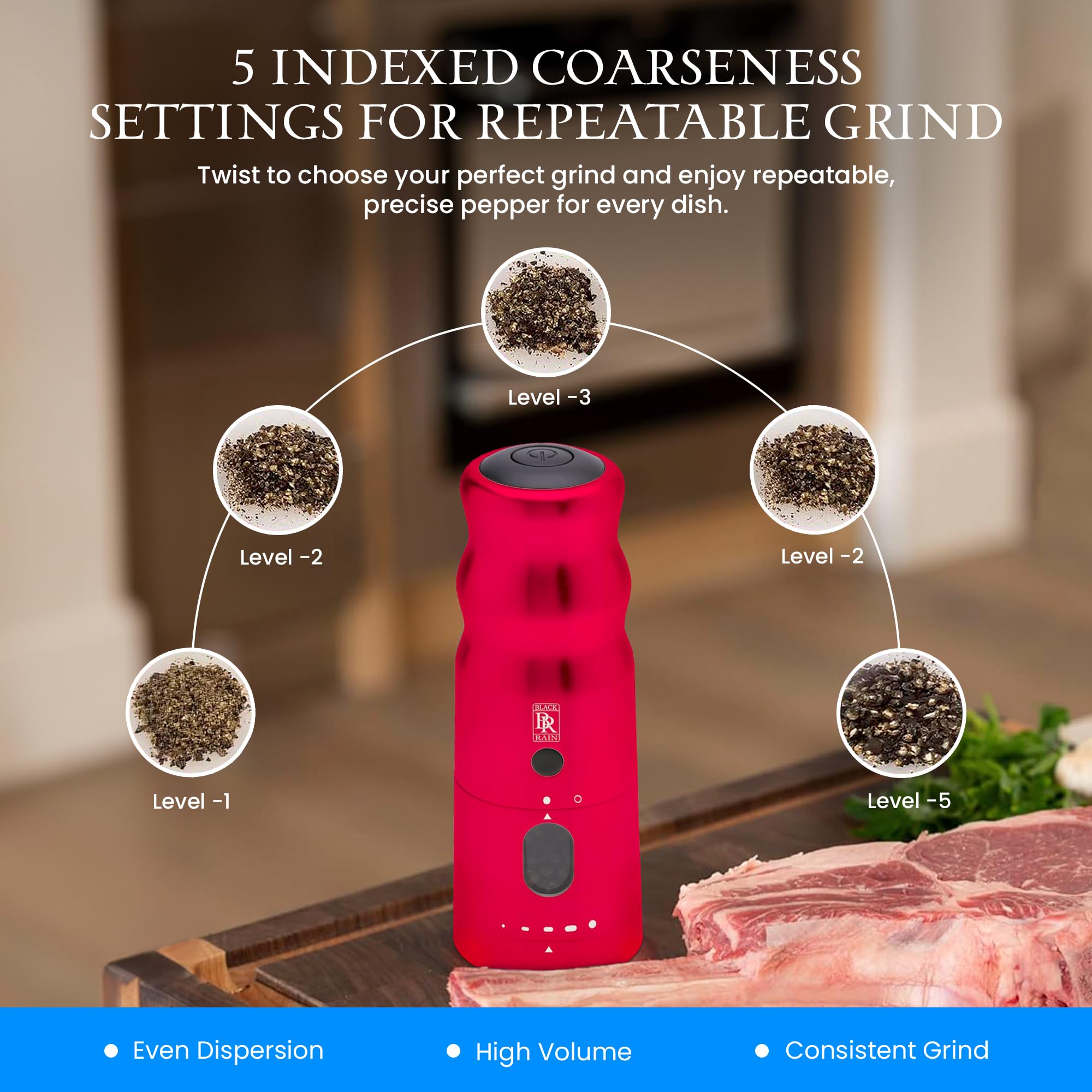 Premium BLACK RAIN Pepper Mill - Heavy Duty Professional Grade High Output Pepper Grinder for Kitchen & Restaurant Use (Red) - Perfect for Cooking, Grilling & Seasoning Dishes