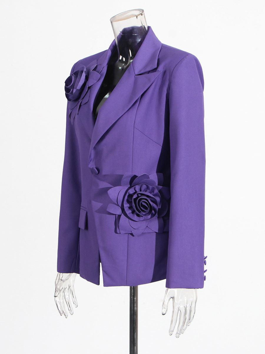 Aharon Flower Lapel Cross Blazer for Women - Elegant Floral Embroidered Lapel Pin - Perfect for Weddings, Parties, and Formal Events