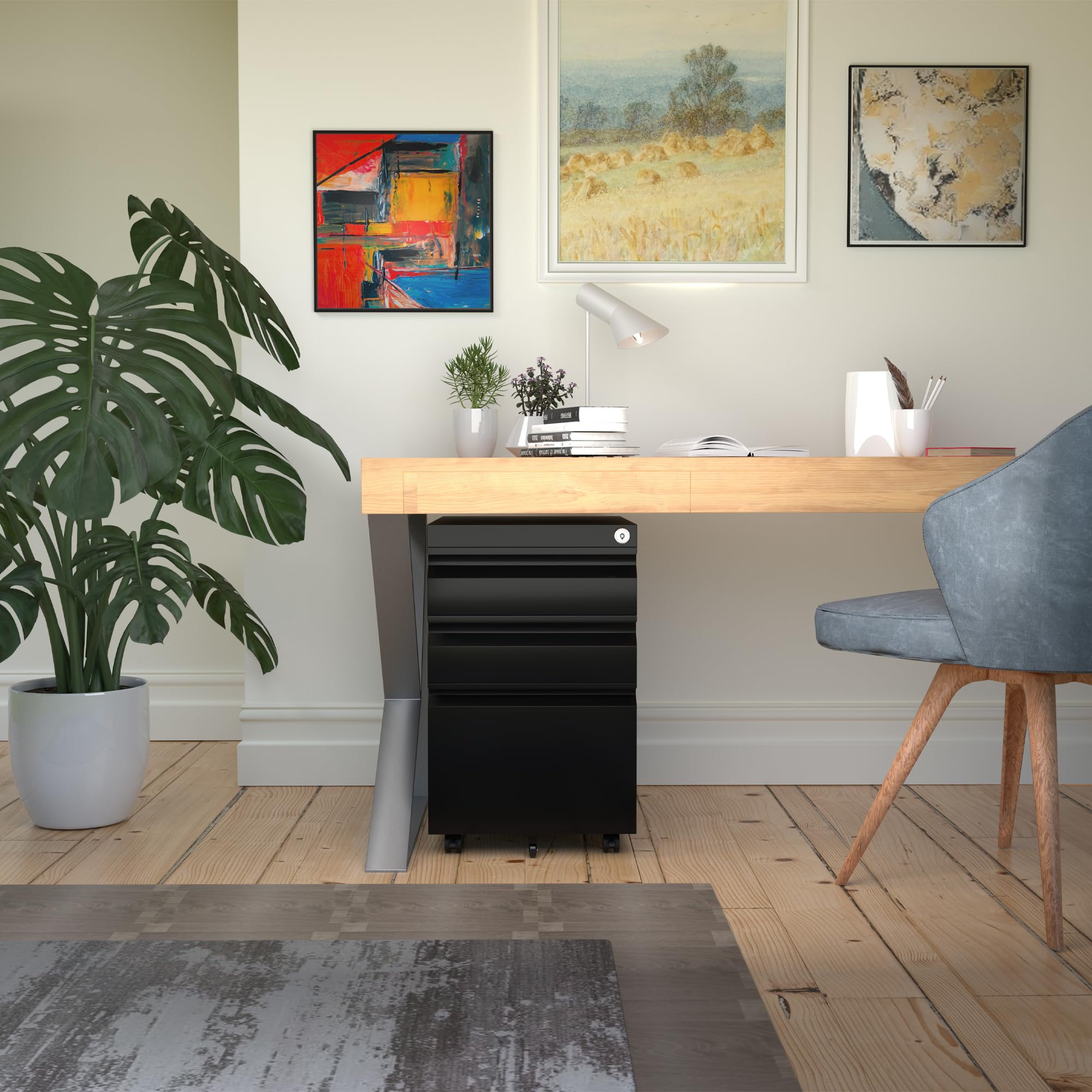 3-Drawer Locking File Cabinet with Wheels for Home Office - Rolling Under Desk Storage Organizer for Documents, Folders & Supplies | Perfect for Small Spaces & Clutter-Free Workspaces