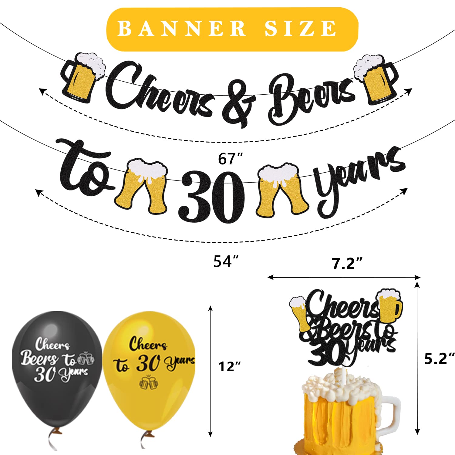 30th Birthday Decorations Set - 17Pcs Gold Balloons, Cake Topper & Banner for 30 Years Old Party Supplies | Perfect for Milestone Celebrations, Adult Birthday Parties & Anniversary Decor