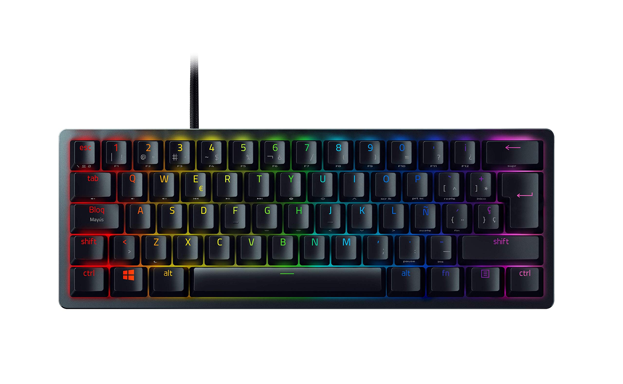 Razer Huntsman Mini 60% Gaming Keyboard with Purple Switches - Compact Mechanical Keyboard for Fast Typing & Gaming (Spanish Layout) - Perfect for Esports, Streaming & Office Work
