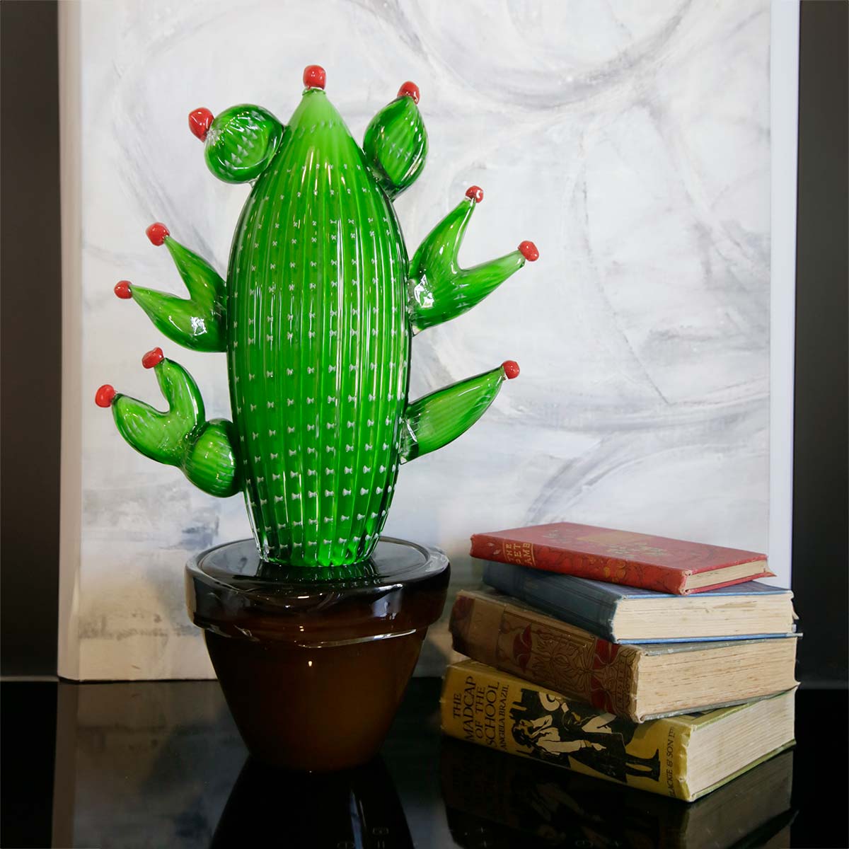 Large Cactus Blown Murano Glass Sculpture - Handmade Italian Art Decor for Home, Office & Garden