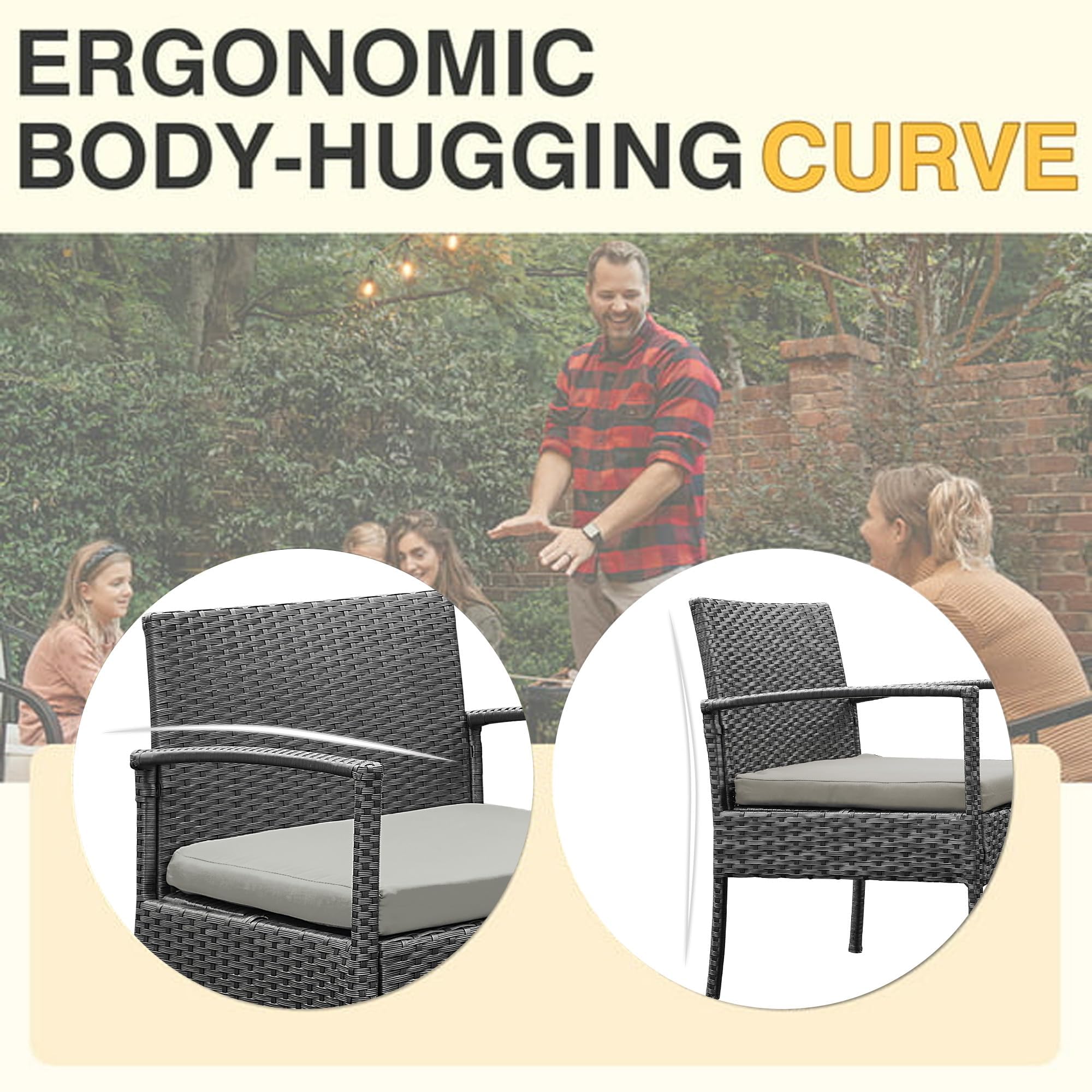 PROHIKER 3-Piece Patio Rattan Chair Set, Outdoor Wicker Conversation Furniture for Garden, Porch, Balcony & Yard - Gray - Perfect for Relaxing, Entertaining & Outdoor Dining