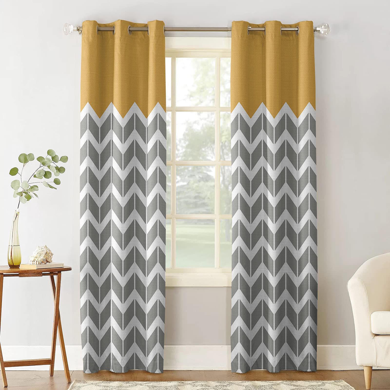 Blackout Curtains for Living Room & Bedroom - Thermal Insulated Geometric Chevron Pattern Orange Window Drapes (52x84 Inch, 2 Panels) | Grommet Top Room Darkening Curtains for Better Sleep & Energy Efficiency