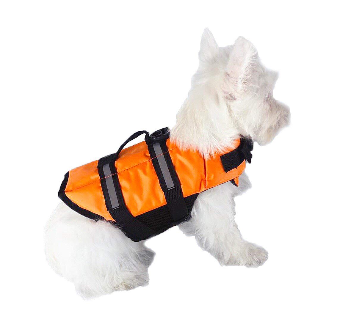 GabeFish Dog Life Jacket - Safety Vest with Reflective Strip & Collar Harness for Small Dogs (Orange, X-Small) - Perfect for Swimming, Boating & Water Activities