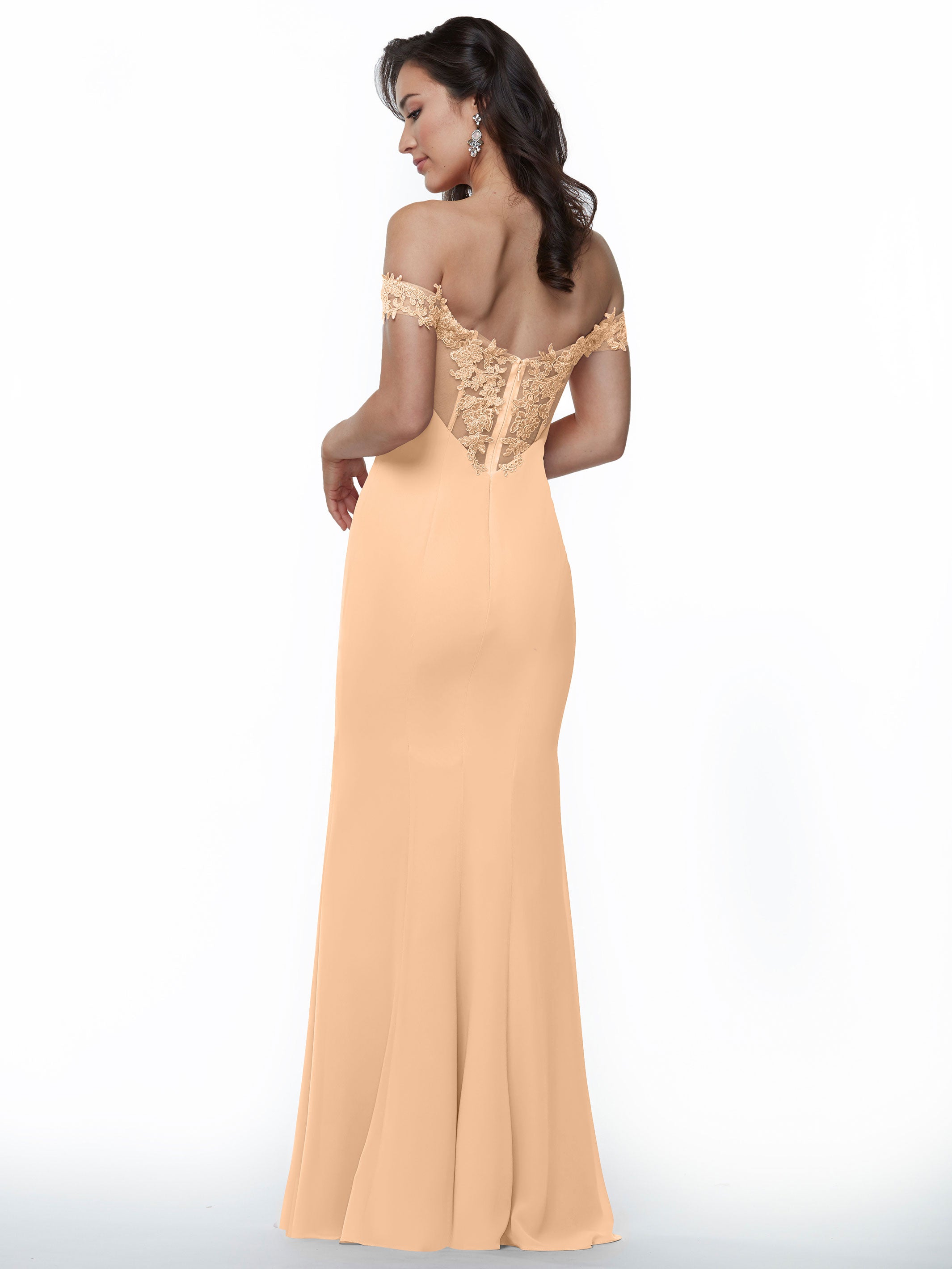 Elegant Off-the-Shoulder Lace and Chiffon Bridesmaid Dress 80121 - Perfect for Weddings, Formal Events & Special Occasions
