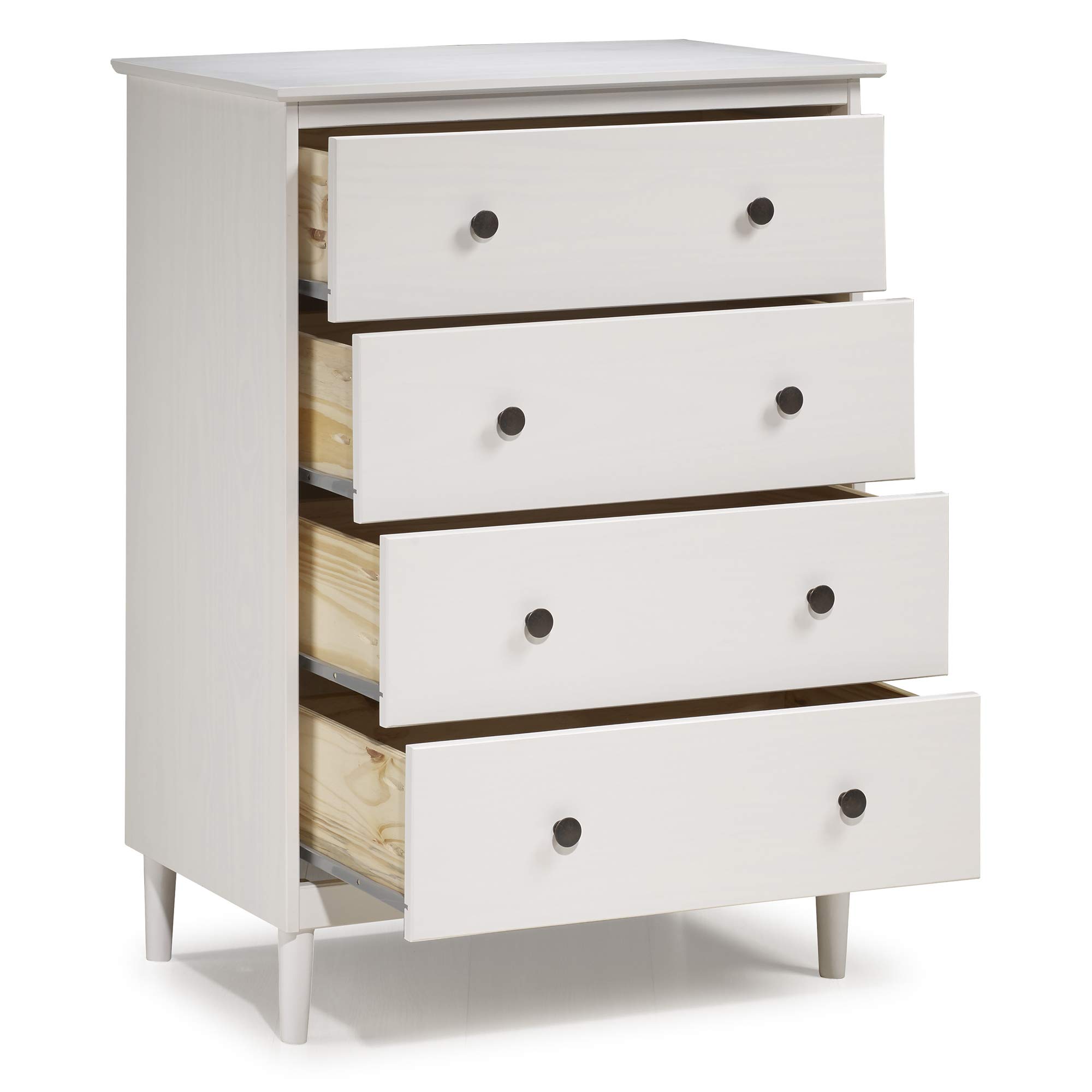 Walker Edison 4-Drawer Tall Wood Dresser - White, Bedroom Storage Organizer for Closet & Hallway | Perfect for Home, Office & Dorm Room Organization