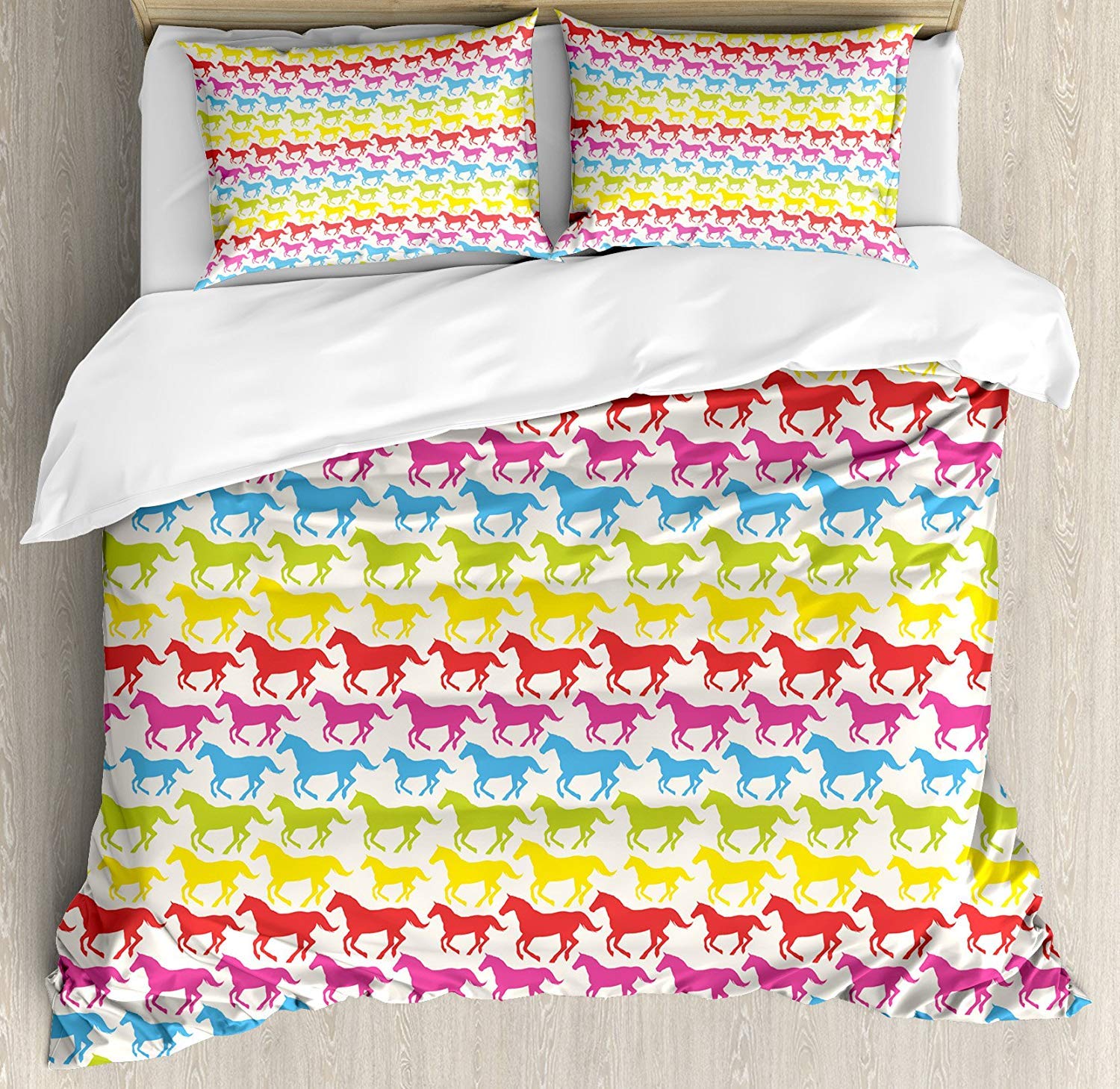 Rainbow Giddy Up Pony 3-Piece Duvet Cover Set - Retro Animal Art Design for Kids & Adults, California King Size - Perfect for Western-Themed Bedrooms & Horse Lover Gifts