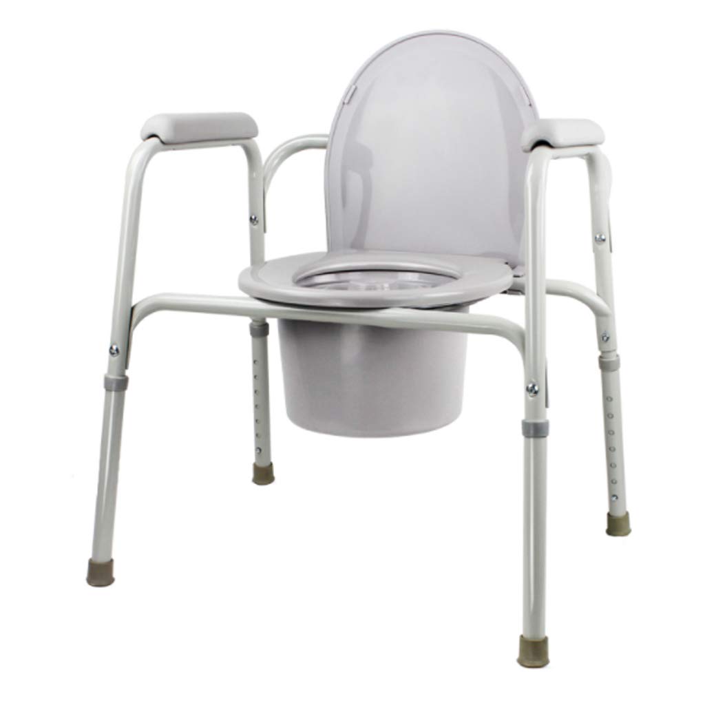 Heavy Duty Adjustable Steel Folding Commode Toilet Chair with Bucket & Splash Guard - Medical Safety Frame for Elderly & Disabled - Ideal for Home Care, Post-Surgery Recovery & Bathroom Safety