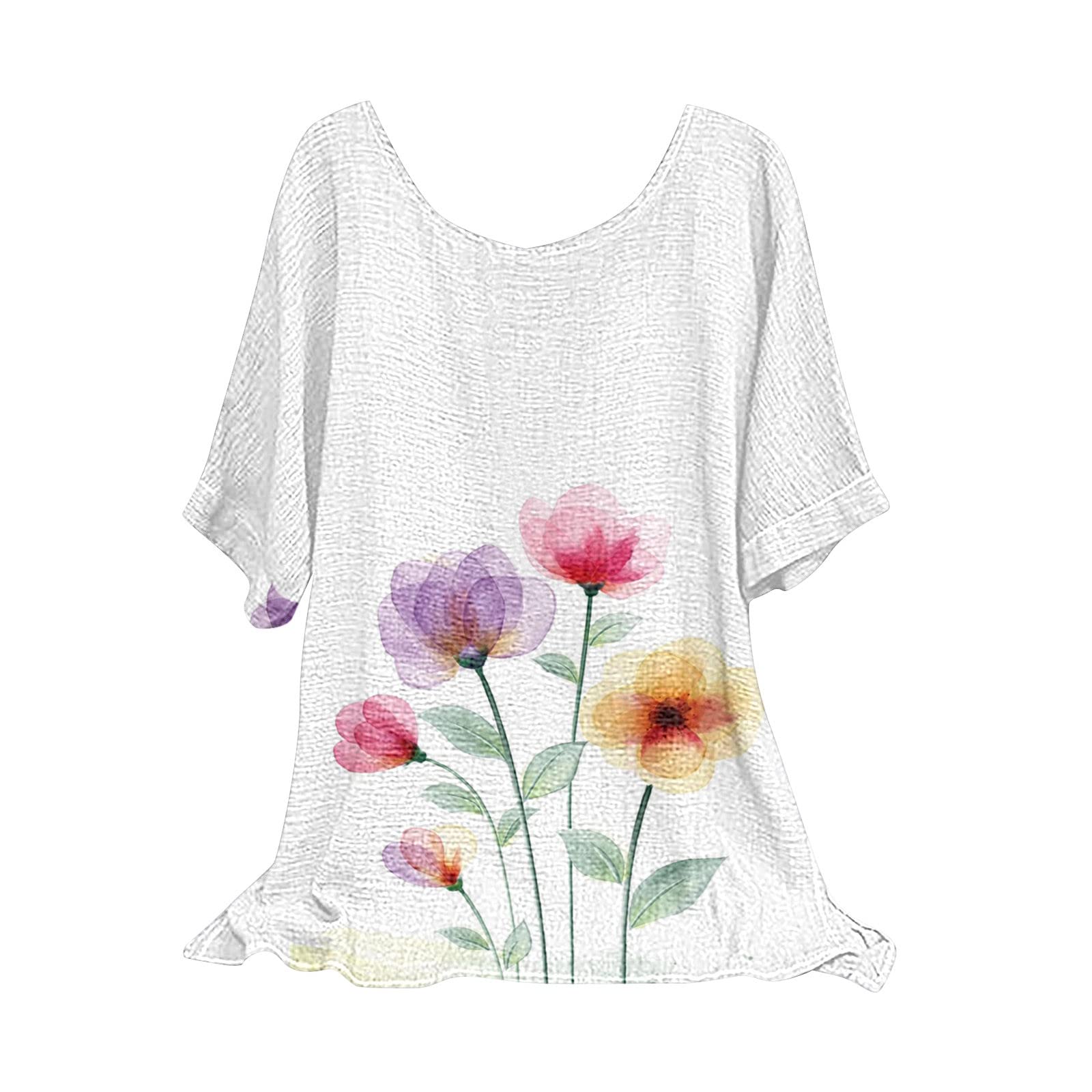 Women's Summer Floral Print Tunic T-Shirt - Loose Casual Blouse with Short Sleeves & O-Neck - Perfect for Beach Outings, Vacation Wear & Everyday Comfort