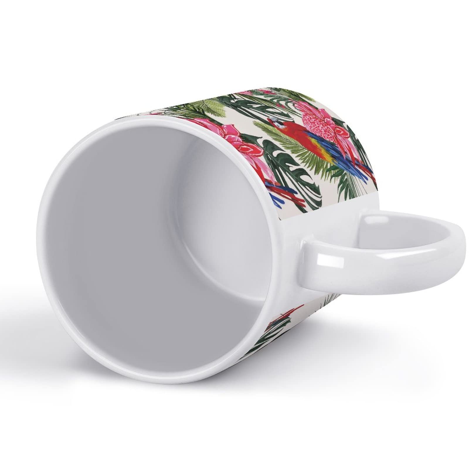 11 Oz White Ceramic Coffee Mug with Tropical Palm Leaves, Parrot, Hibiscus & Butterfly Design - Perfect for Tea, Coffee, Milk, Juice - Great Gift for Mom, Dad, Daughter, Son - Ideal for Home, Office, Party & Cafe Use