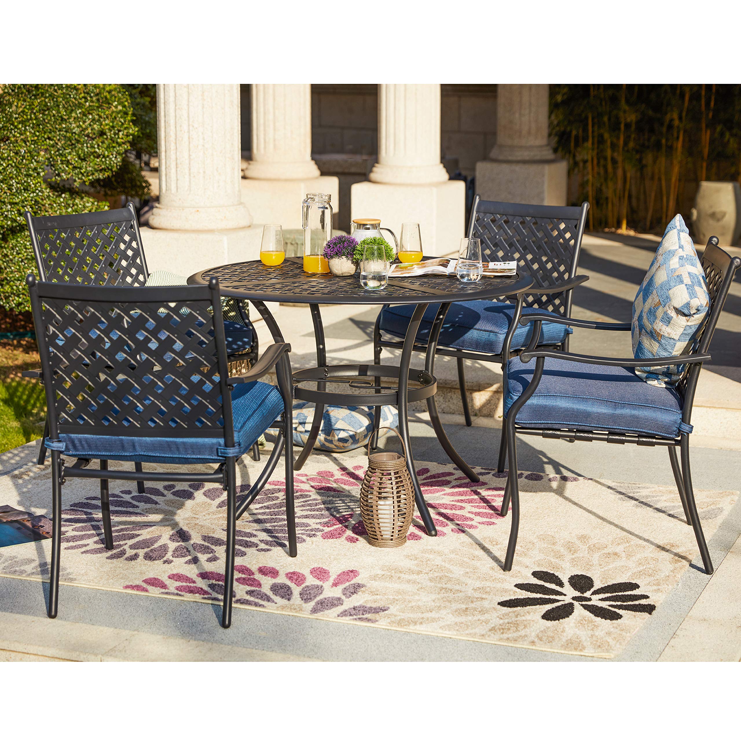 LOKATSE HOME 42.1 Inch Outdoor Patio Bistro Metal Wrought Iron Round Dining Table with Umbrella Hole - Black for Garden, Backyard, Poolside & Restaurant Use