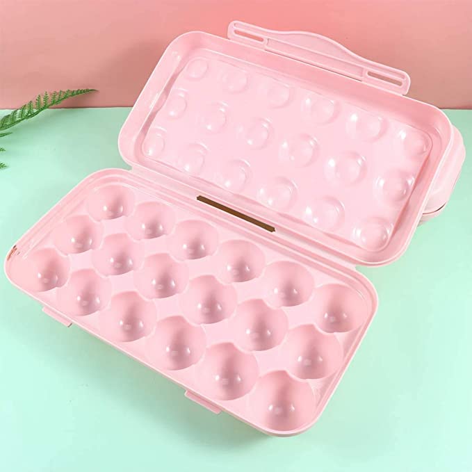 Stackable Plastic Egg Holder with Snap-On Lid - 18 Grid Freestanding Egg Storage Container for Fresh Eggs (Pack of 1, Pink) | Perfect for Refrigerator Organization & Farm Fresh Egg Display