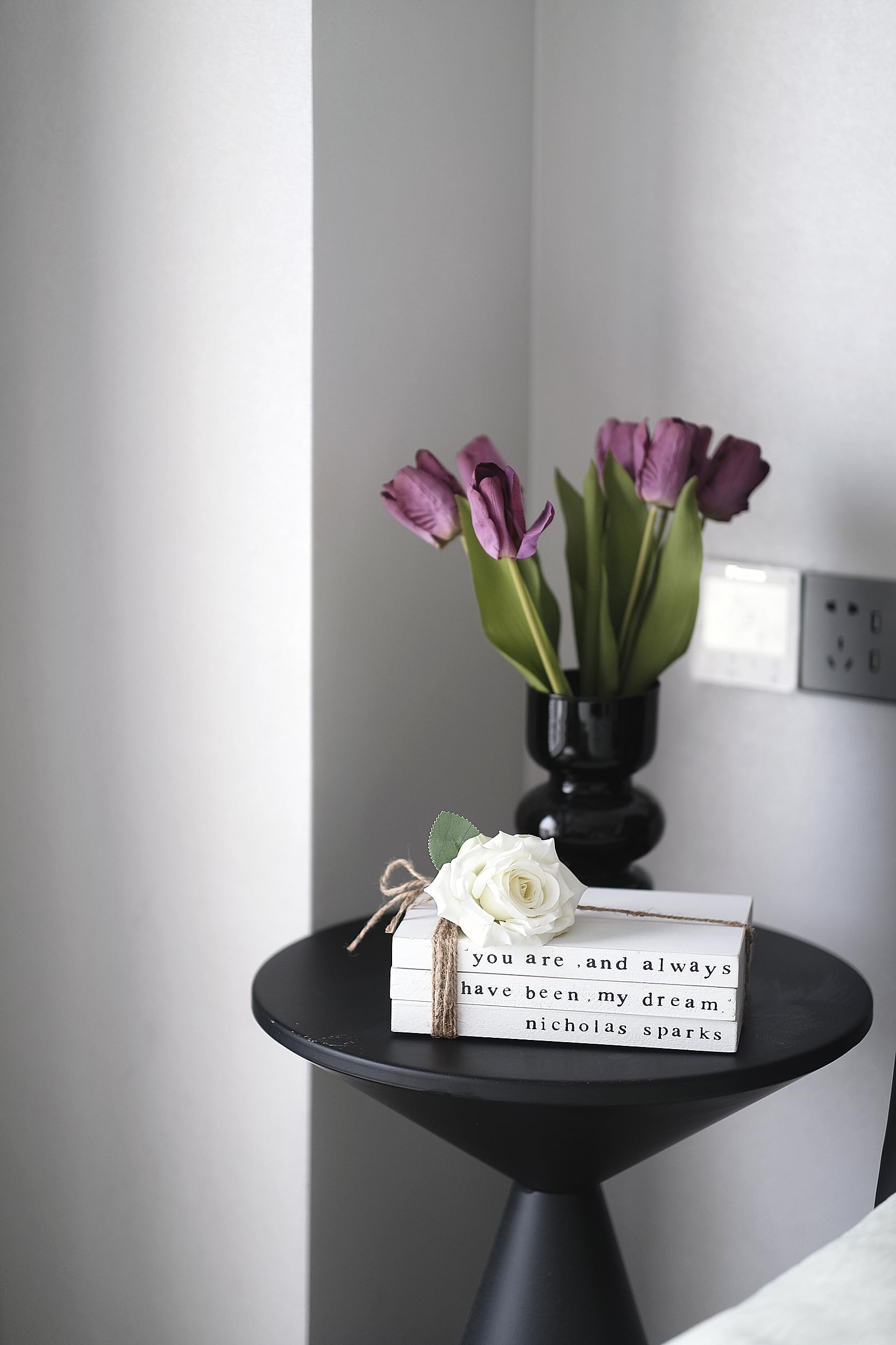 Farmhouse Decorative Books - Lavender Stacked Shelf Decor for Living Room & Fireplace Mantle