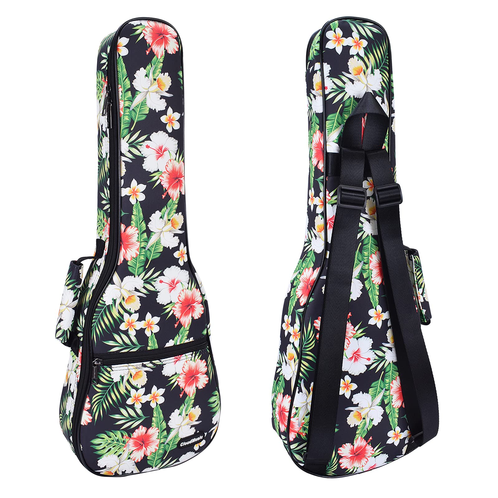**Premium Black Hawaii Hibiscus Flower Ukulele Case Bag with Backpack Strap - Fits Soprano 21