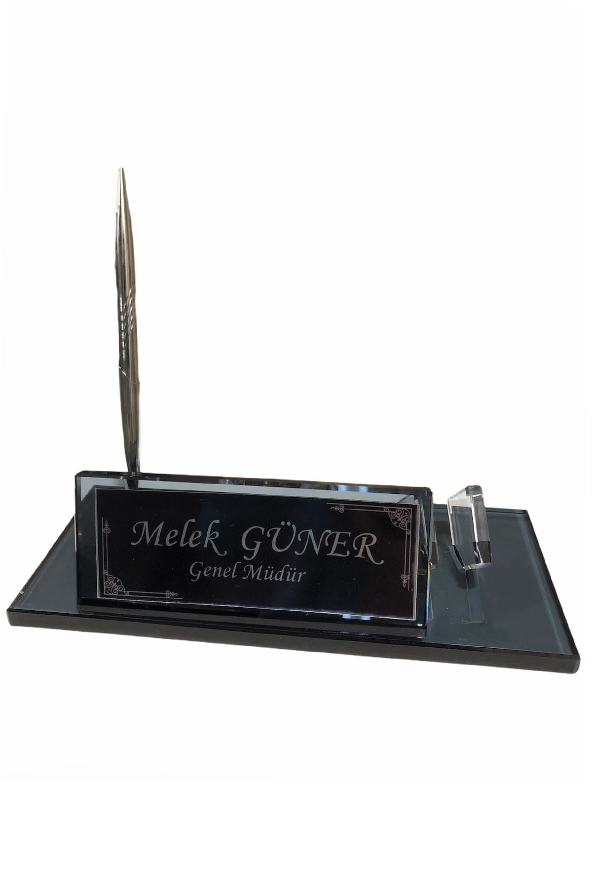MOOG Black Glass Desk Name Plate with Clock - Elegant Office Nameplate with Built-in Clock for Professional Workspace Decor