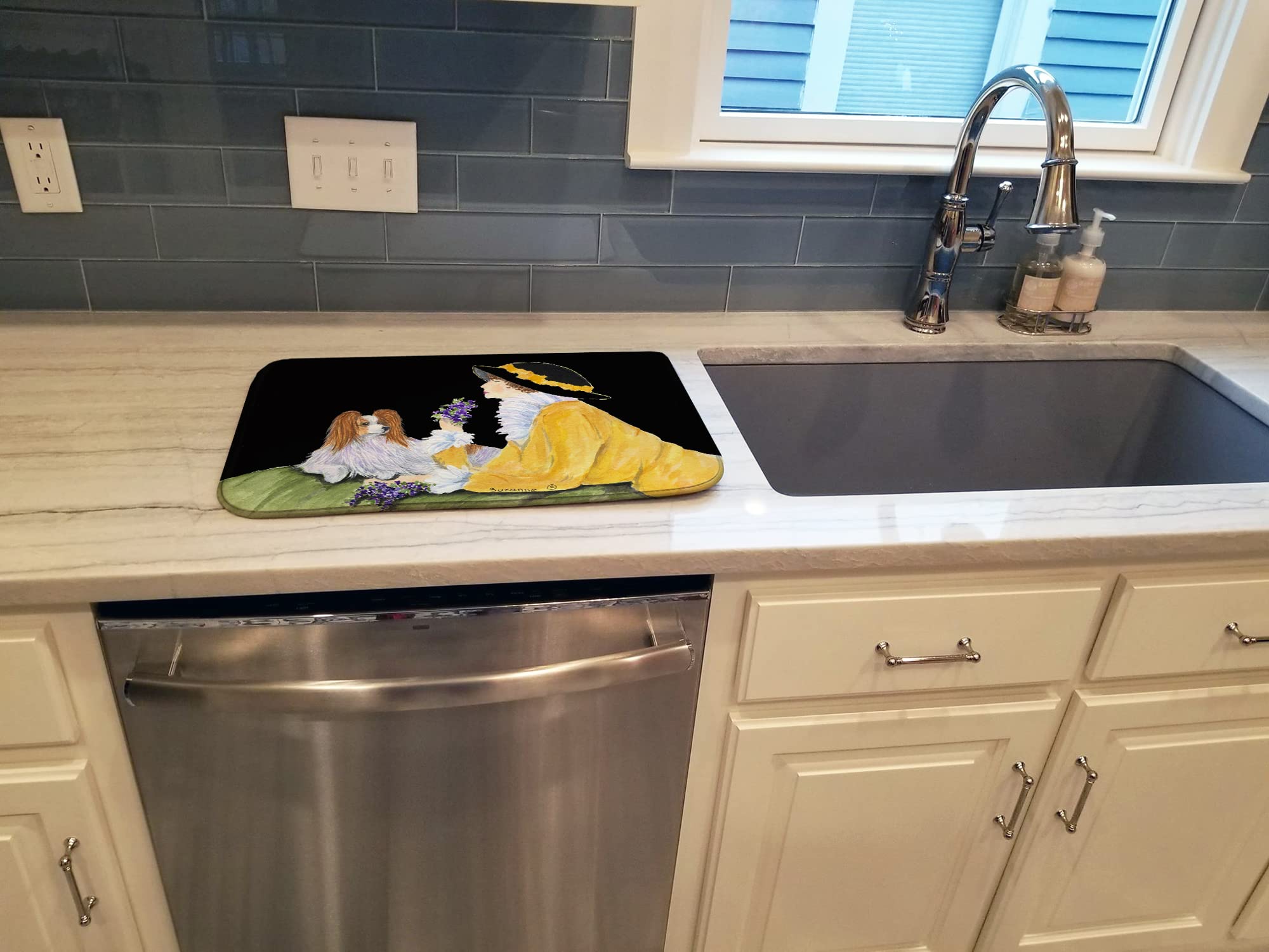 Absorbent Papillon Dish Drying Mat for Kitchen Counter - 14x21 Inch Multicolor Drainer Pad | Perfect for Countertop Protection & Utensil Drying
