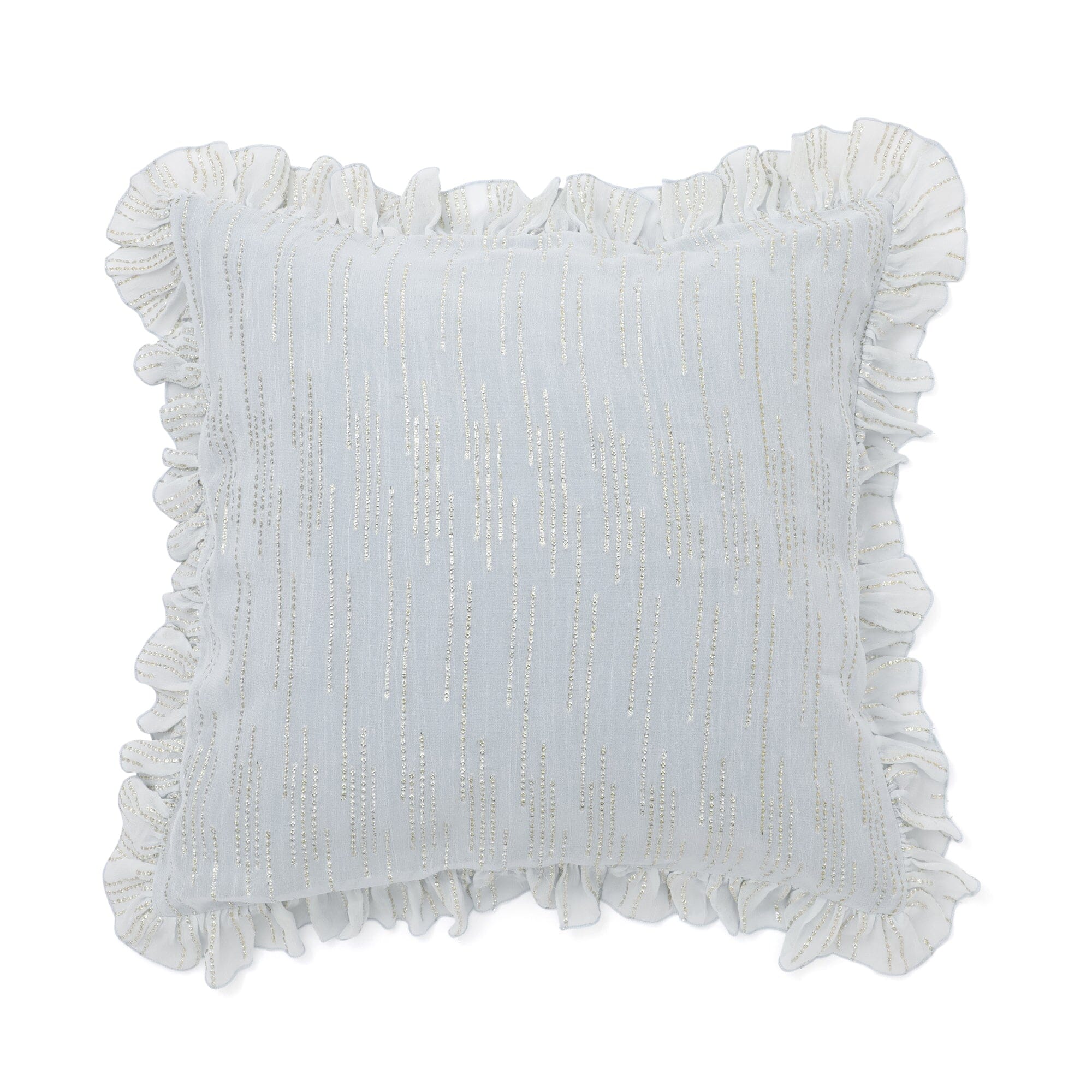 Frill Lurex Cushion Cover 18x18 Inches Light Blue - Decorative Throw Pillow Case for Sofa, Bed, Living Room & Home Decor