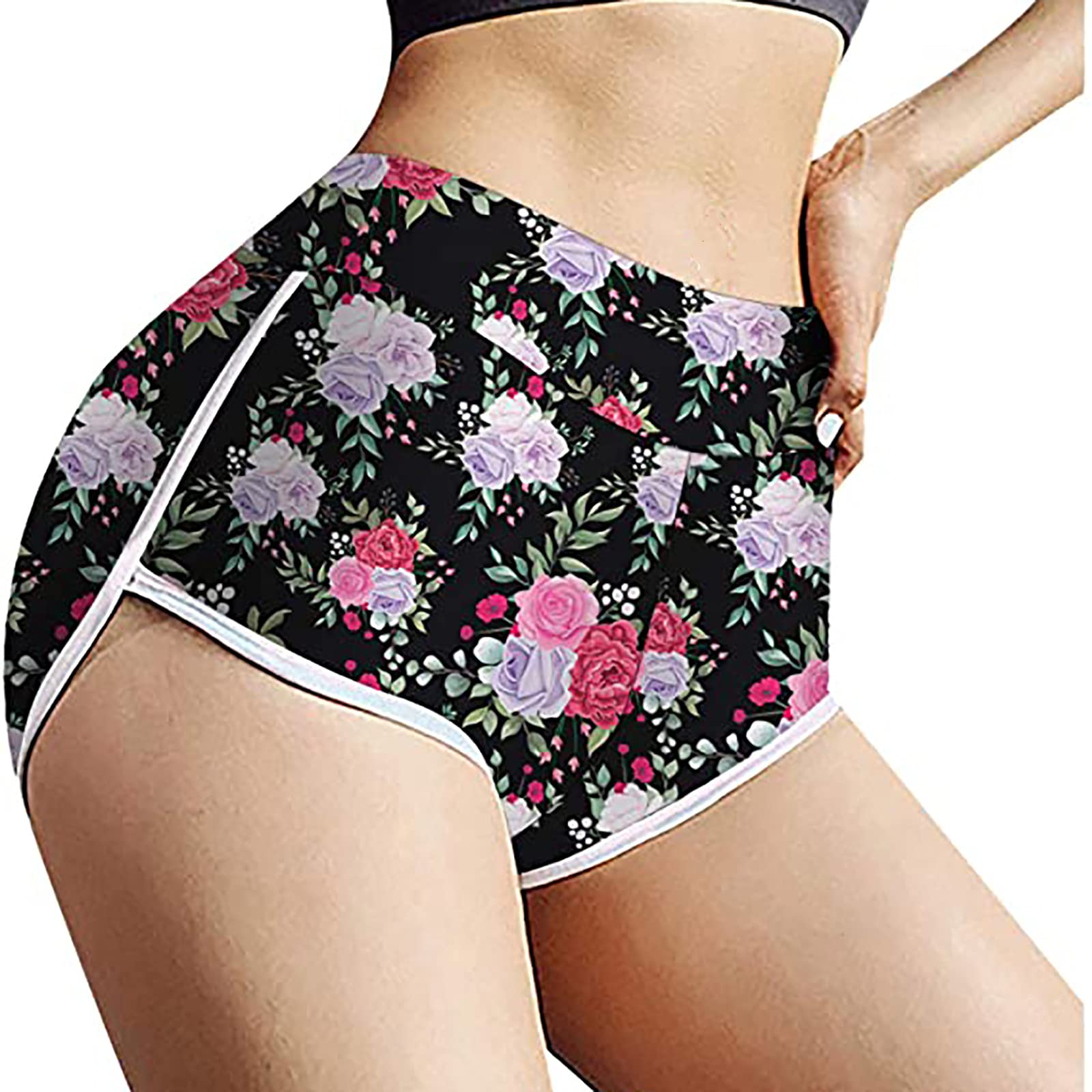 2022 Women's Basic Slip Print Compression Workout Shorts - High Waisted Yoga Pants for Running, Gym & Lounge Wear - Breathable Activewear for Women