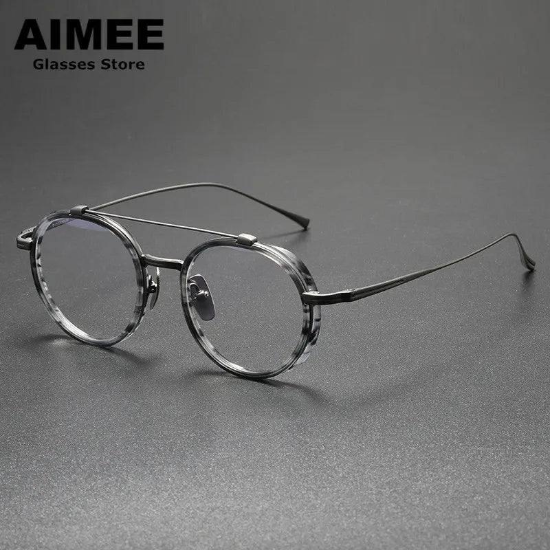 Aimee Unisex Full Rim Round Double Bridge Titanium Eyeglasses 91032 - Lightweight Durable Frame for Men & Women - Perfect for Reading, Working & Daily Wear