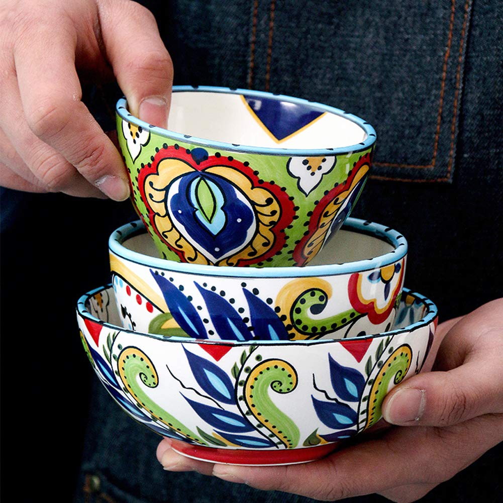 SCAU 4/5/6 Inch Porcelain Bowls Set of 3 - 16/10 Oz Ceramic Bowls for Cereal, Soup, Salad & Pasta - Durable Kitchen & Dining Tableware for Home, Restaurant & Party Use