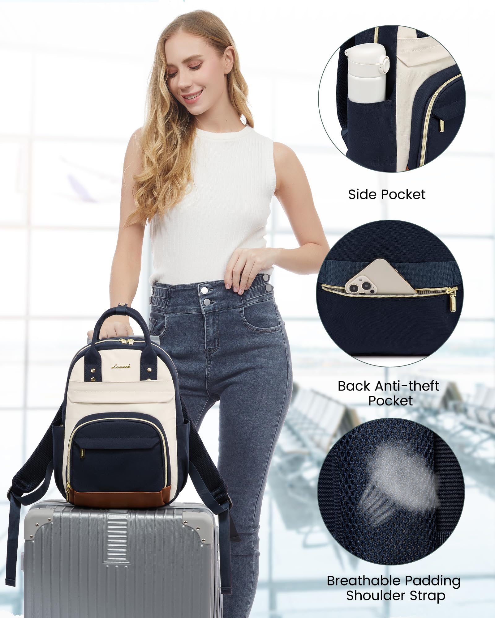 LOVEVOOK Women's Small Backpack Purse - Lightweight Mini Backpack for Daily Travel, Work & School - Stylish Dark Blue, Beige & Brown Options - Perfect for Commuting, Shopping & Weekend Outings