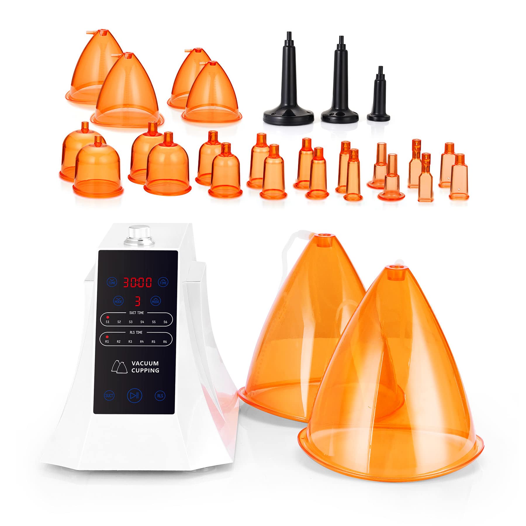 1500ML L-Size Vacuum Therapy Machine for Butt Lifting - 24 Orange Cups & 3 Metal Massage Handles - Professional Skirt-Style Cupping Device for Body Contouring, Cellulite Reduction & Relaxation at Home Spa