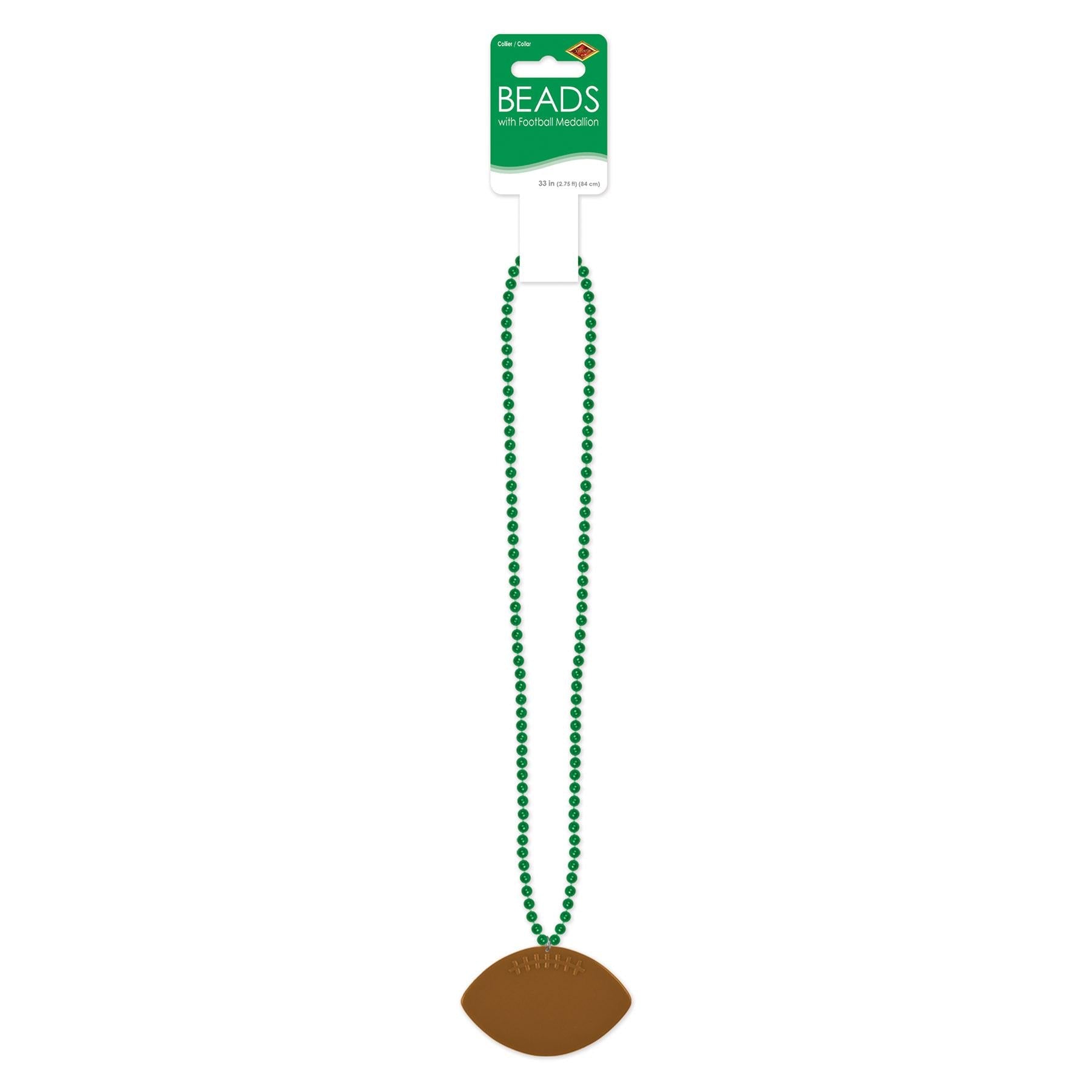 12 Pack Green Mardi Gras Bead Necklaces with Football Medallion - Perfect for Football Tailgate Parties, St. Patrick's Day Celebrations & Themed Events