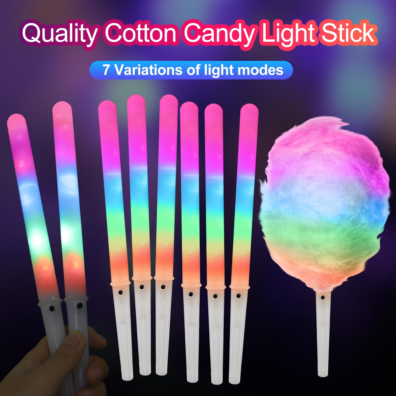 20 Pack LED Multi-Mode Cotton Candy Cones with Flashing Glow Sticks - Reusable Party Supplies for Christmas, Birthday, Amusement Park & Carnival Events (Perfect for Night Parties, Festivals & Candy Buffets)
