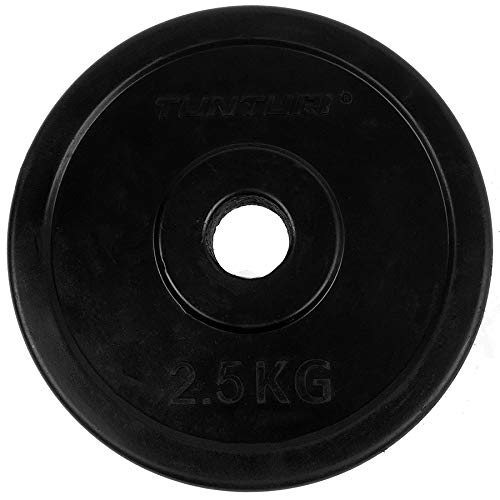Tunturi Unisex Adult Rubber Weight Plate 20.0kg (44 lbs) - Single Black Gym Plate for Strength Training & Home Workouts
