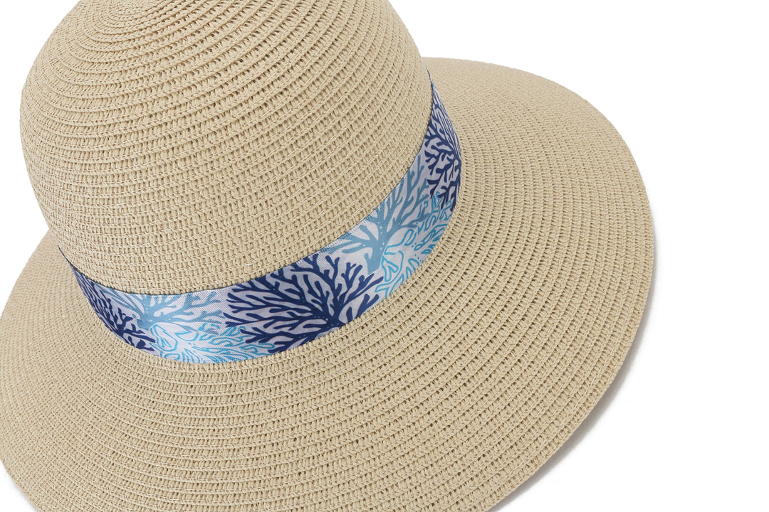 Stylish Beige Coral Blue Orchid Hat for Women - Perfect for Outdoor Activities, Beach Vacations & Fashion Accessories