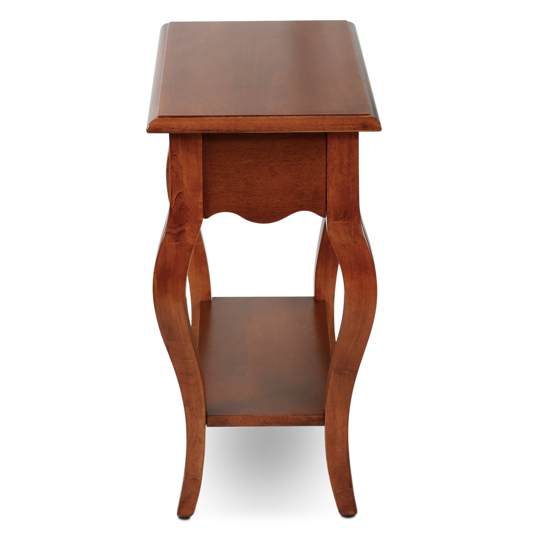 Leick Home 9018-BR Brown Cherry French Cabriole Leg Side Table with Drawer & Shelf - Elegant Living Room, Bedroom, or Entryway Accent Table