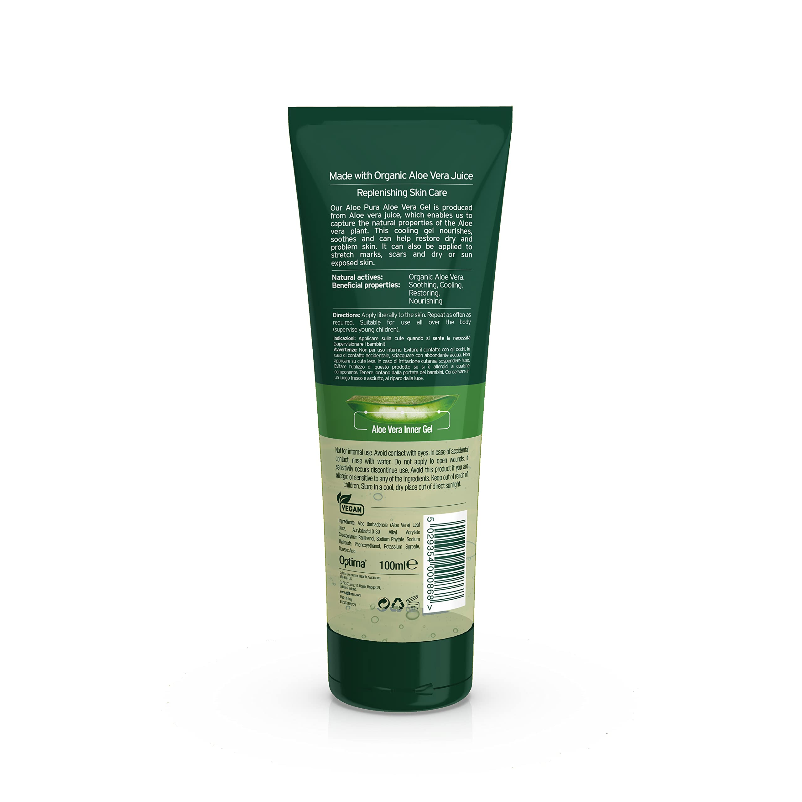 Organic Aloe Vera Gel by Aloe Pura - 100ml | Natural, Vegan, Cruelty-Free, Paraben & SLS Free | Cooling & Soothing for Sunburn, Dry Skin & After Shave Care