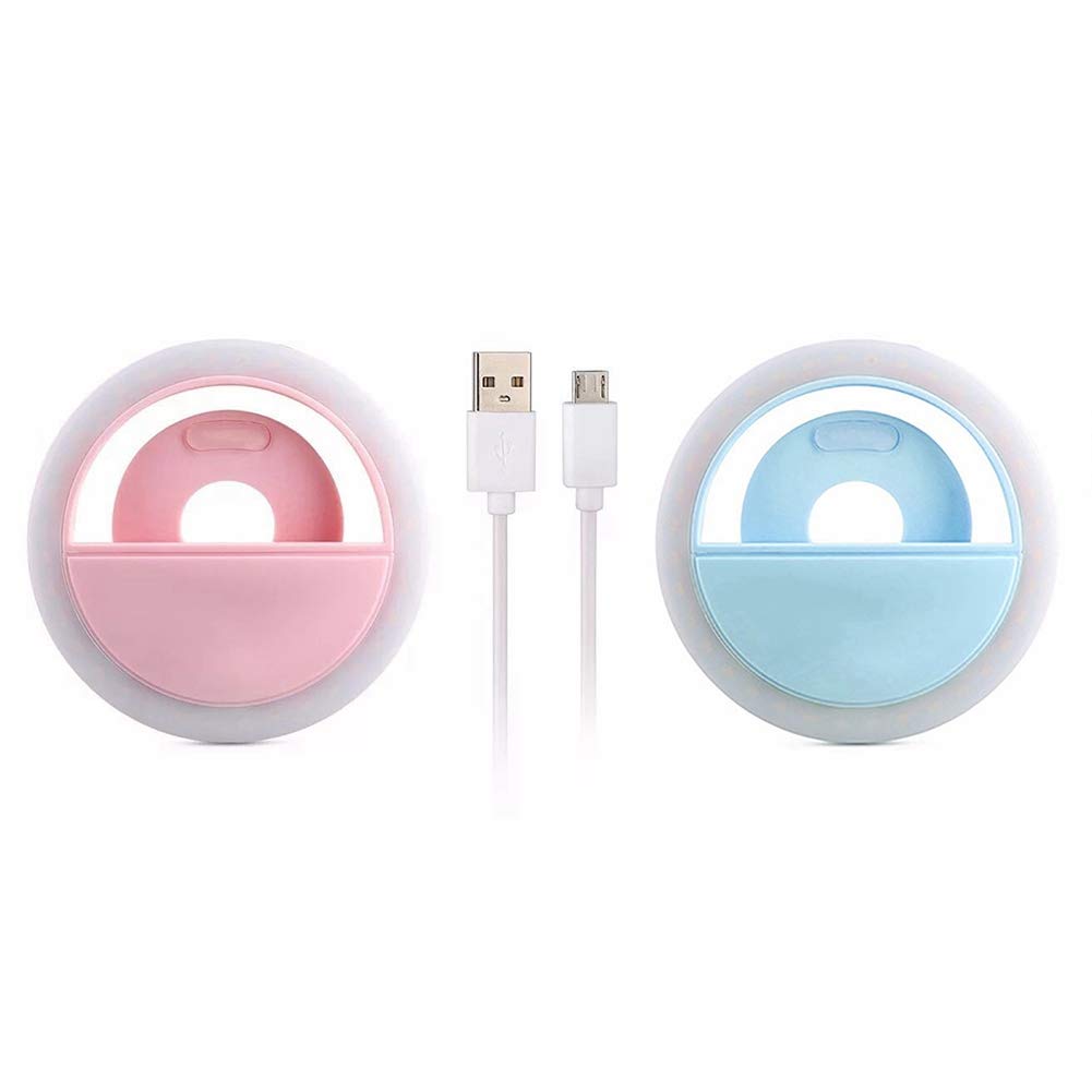 Epodmalx 2 Pack Rechargeable Selfie Ring Light with LED Flash - Mini Beauty Fill Light for Night Photography (Pink & Blue) - Perfect for TikTok, YouTube Videos & Makeup Tutorials