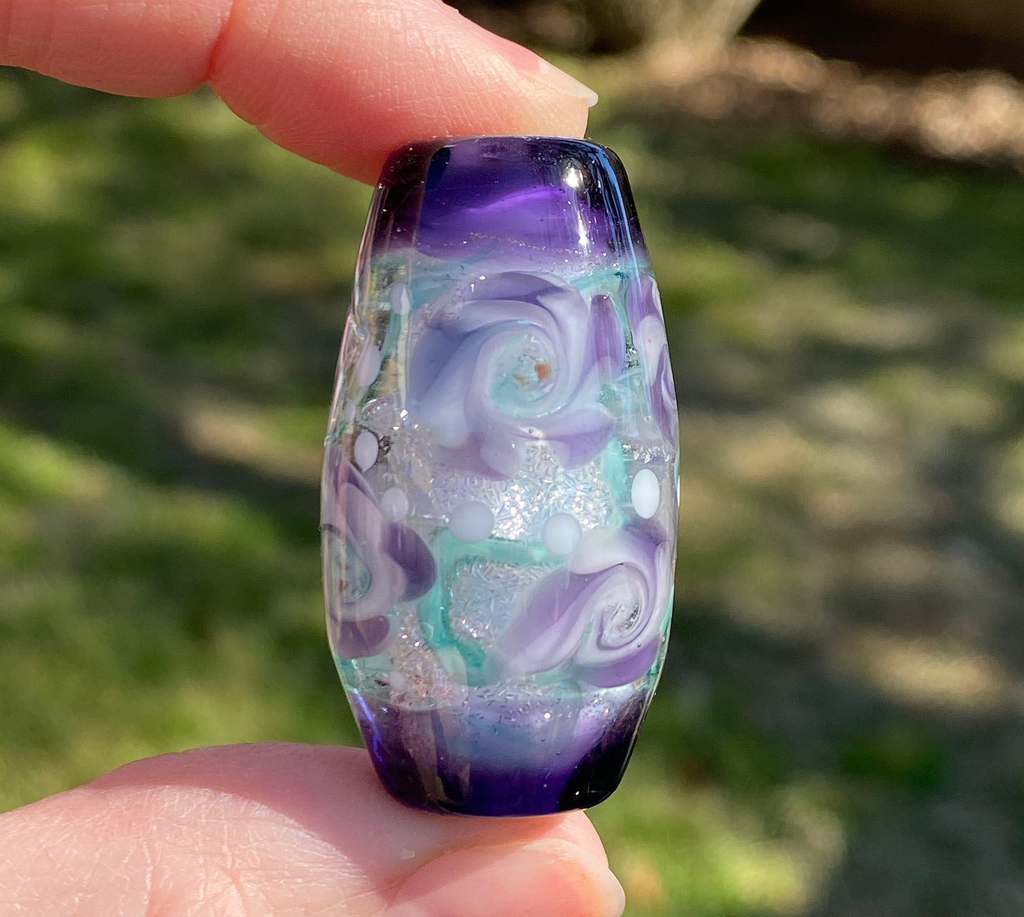 Handmade Purple Floral Lampwork Glass Focal Bead for Jewelry Making - DIY Necklace, Bracelet, Earrings Craft Supplies - Perfect for Bohemian, Vintage & Artistic Designs