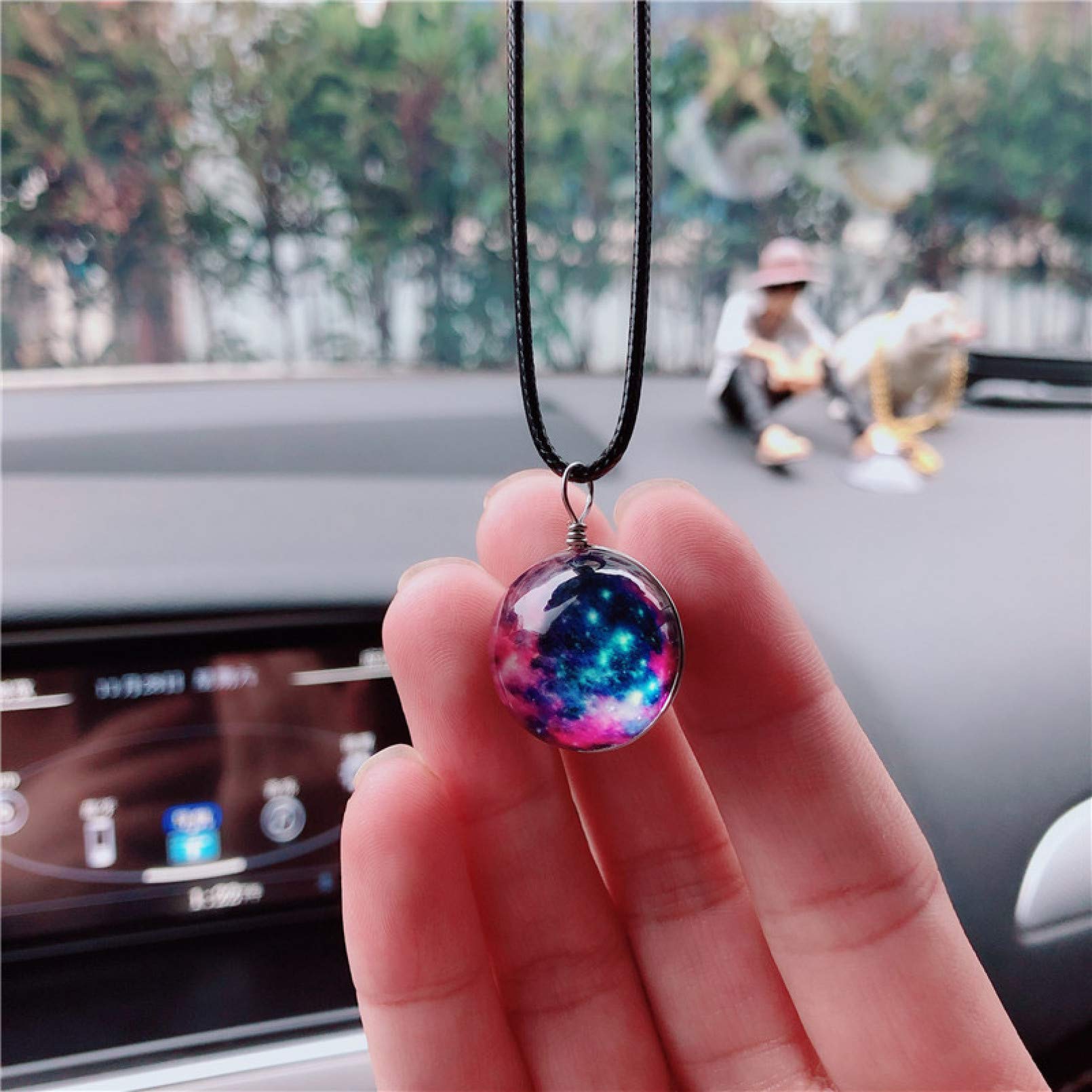 FJKWLC Luminous Starry Sky Glass Ball Car Rear View Mirror Pendant - Auto Interior Accessories & Decoration for Night Driving | Perfect Car Gift for Christmas, Birthday, and Vehicle Decoration