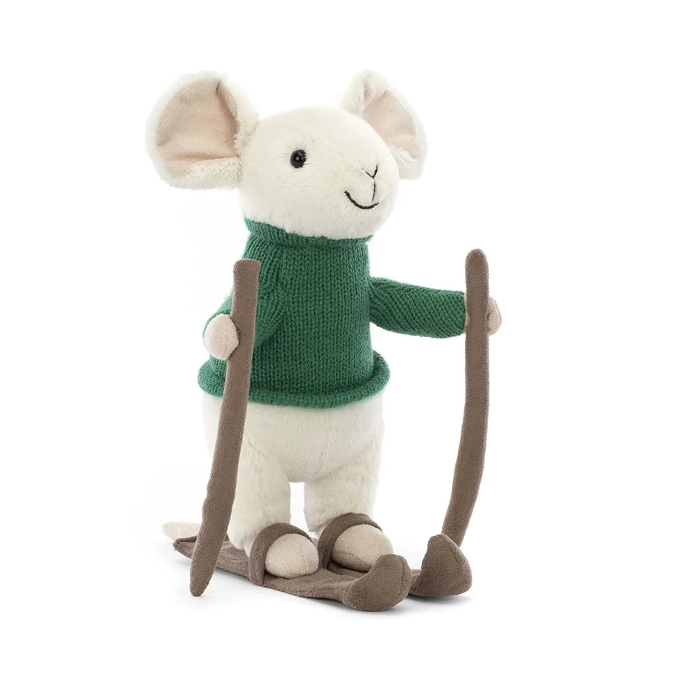 Jellycat Merry Mouse Skiing Plush Toy - Soft Stuffed Animal for Kids & Adults - Perfect for Christmas Gifts, Nursery Decor, and Cuddling