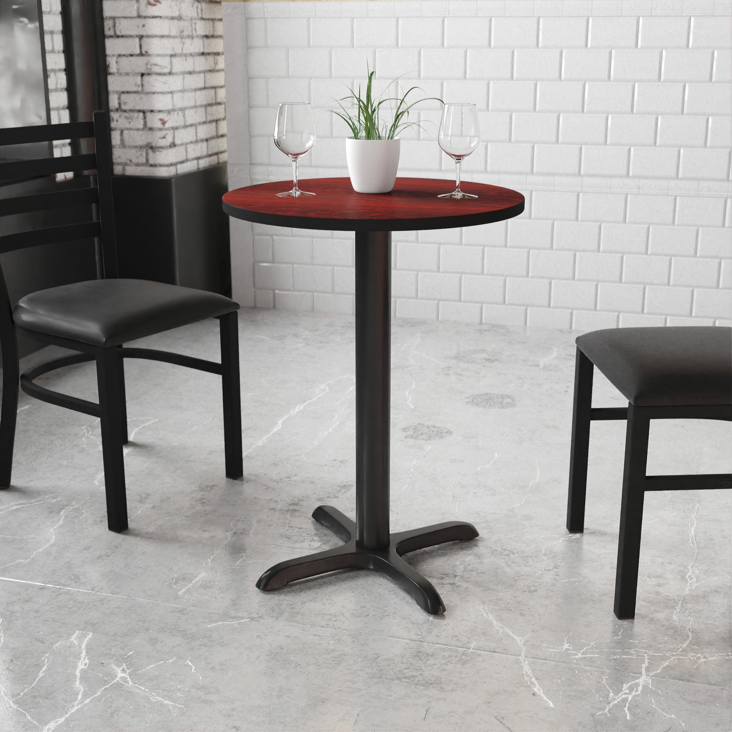 Flash Furniture 24-Inch Round Mahogany Laminate Dining Table with 22x22-Inch Sturdy Base - Perfect for Kitchen, Breakfast Nook, and Small Space Dining