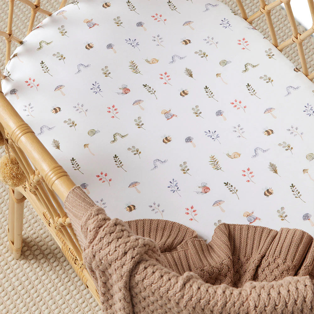 Snuggle Hunny Bassinet Sheet & Change Pad Cover - Garden Friends Design - Soft & Breathable Baby Crib Fitted Sheet - Perfect for Nursery, Daycare & Travel Use