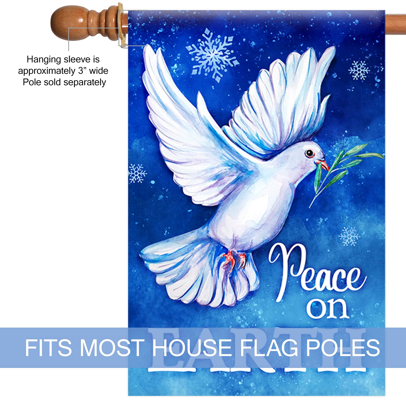 Texupday Peace on Earth Pigeon Snowflakes Winter House Flag - 28