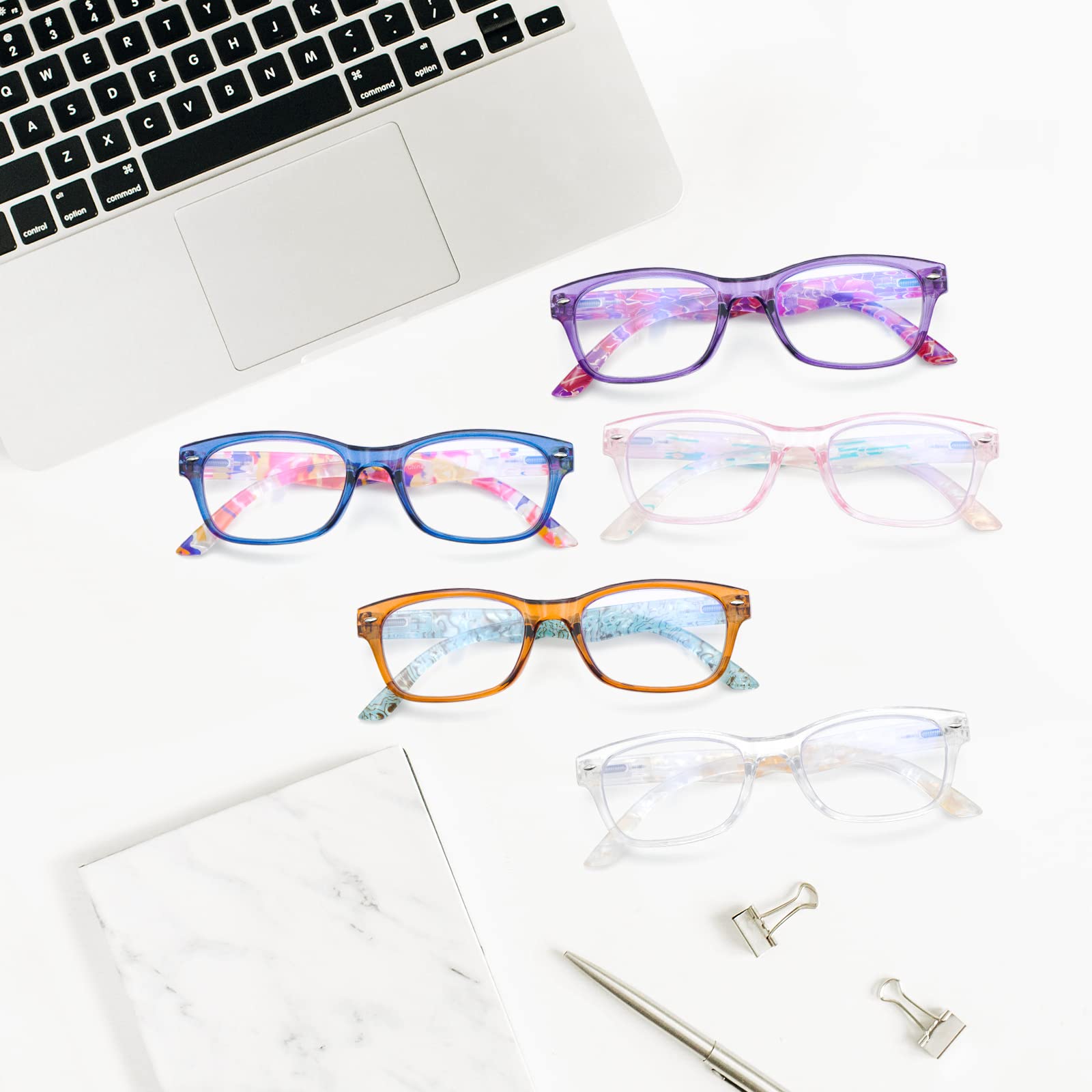 SIGVAN Blue Light Blocking Reading Glasses 5-Pack - Anti-Glare Computer Glasses with Spring Hinge for Women & Men - Lightweight Eyewear for Office Work, Gaming & Digital Screen Use