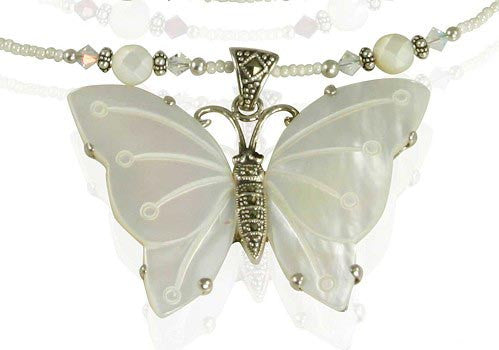 Handmade Butterfly Mother of Pearl Necklace - Elegant Pearl Jewelry for Women, Gift for Her, Perfect for Weddings, Anniversaries & Special Occasions